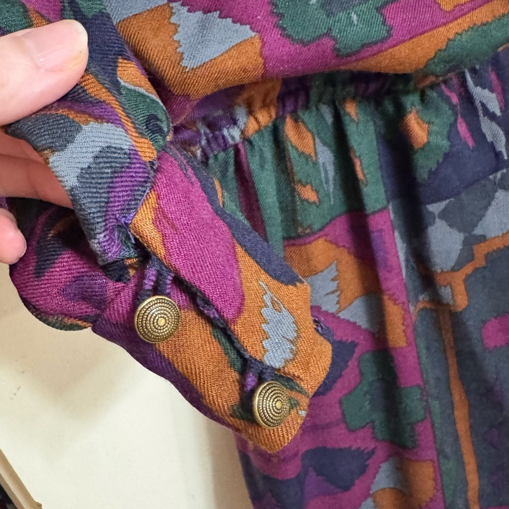 Vintage Diane Dickmon for Gentillesse Wool Silk Dress Size 6 Boho Patchwork Midi - Picture 6 of 6